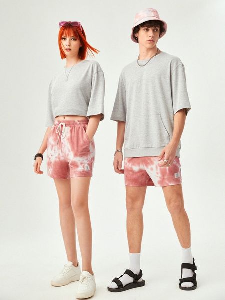 

1 pc letter patched tie dye shorts j0cv#, White;black