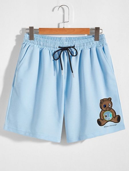 

romwe guys bear graphic shorts a3kc#, White;black