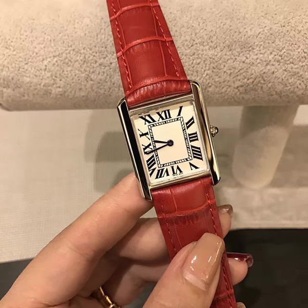 

lady watchs women classic watches 22/27 mm gold dial black/red leather quartz lady watch elegant wristwatch luxury, Slivery;brown