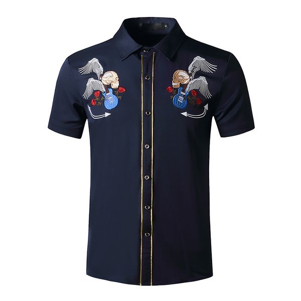 

happyjeffery men's fashion western guita floral embroidered shirt short sleeve for men casual button men shirts man ss10, White;black
