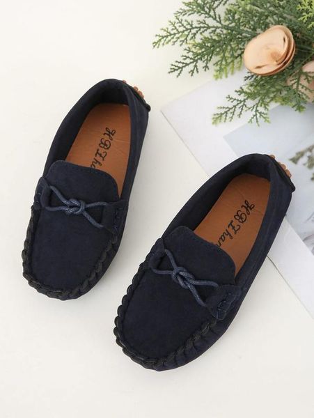 

boys knot detail stitch trim loafers she, Black;grey