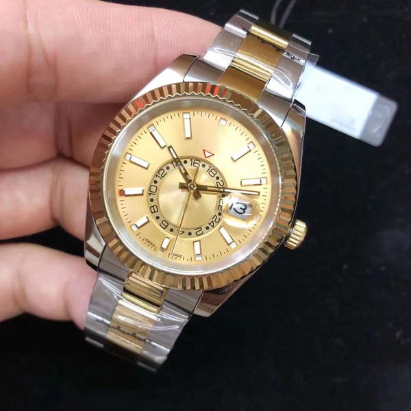 

watches men aaa automatic mechanical 2813 movement 42mm box designer style classic business gold bracelet sanda water resistant stainless st, Slivery;brown