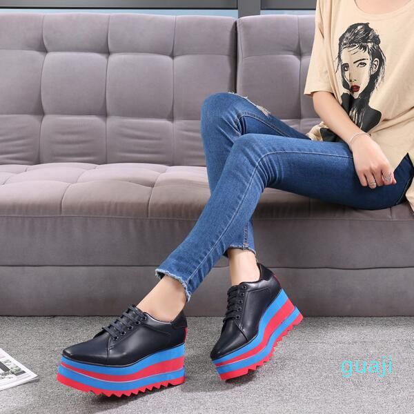 

fashion women shoes metallic leather wedge platform 35-41, Black
