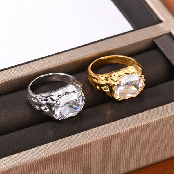 

ins style personality exaggerated irregular pattern lava zircon ring retro high fashion all-match jewelry women's accessories, Silver