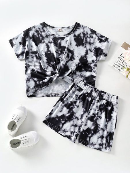 

girls tie dye twist tee & shorts she, White