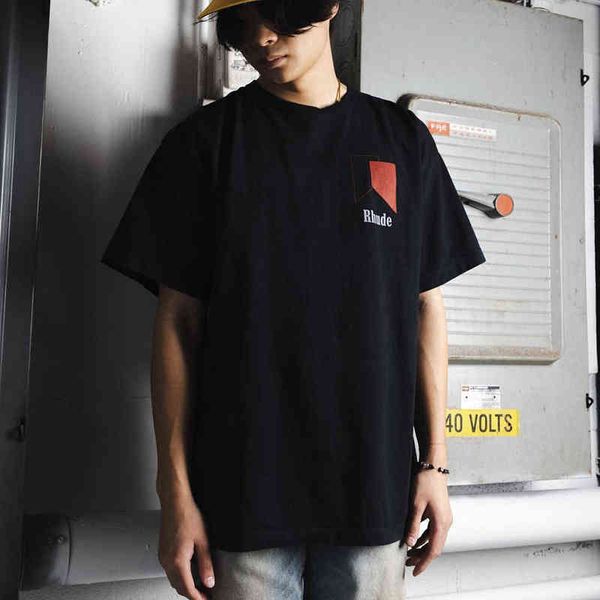 

high version rhude print crew neck loose men's casual short sleeve t-shirt, White;black