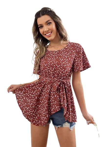 

ditsy floral asymmetrical hem blouse n7r0#, White