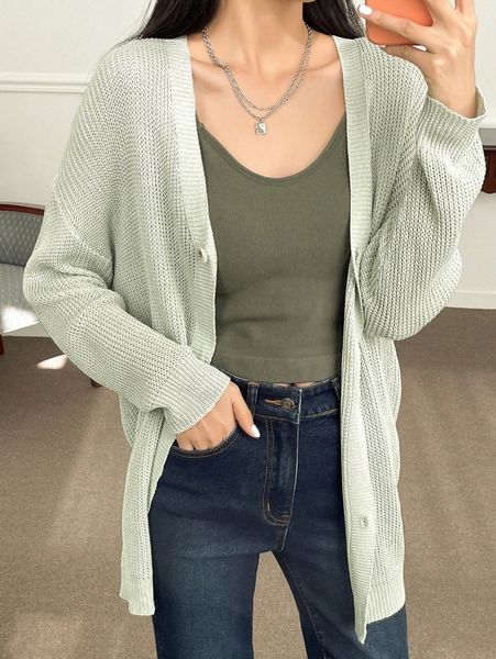 

dazy drop shoulder button front cardigan 98yp#, White;black