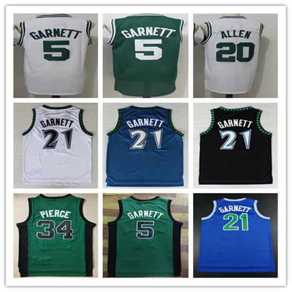 

2022 mens basketball jersey kevin #5 garnett jersey ray 20# allen paul 34# pierce embroidery jerseys green white shirts, Black;red