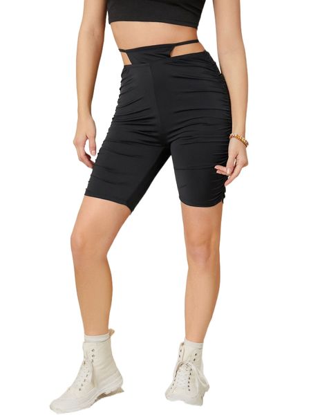 

cutout tie back ruched biker shorts z8ie#, White;black