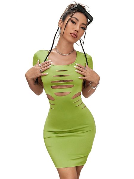 

cut out scoop neck bodycon dress 66gy#, Black;gray