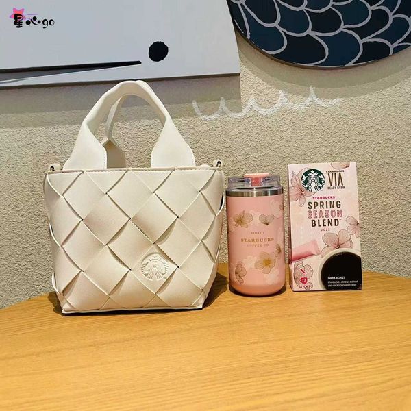 

starbucks camellia cup cherry blossom via gift box white woven bag pink cherry blossom stainless steel desktop