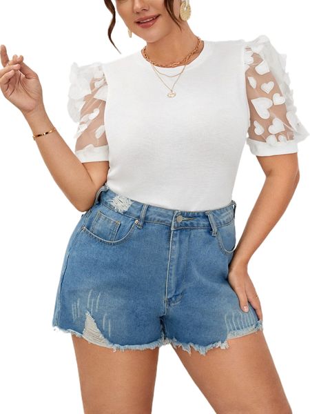 

plus heart appliques mesh panel tee r3ii#, Black