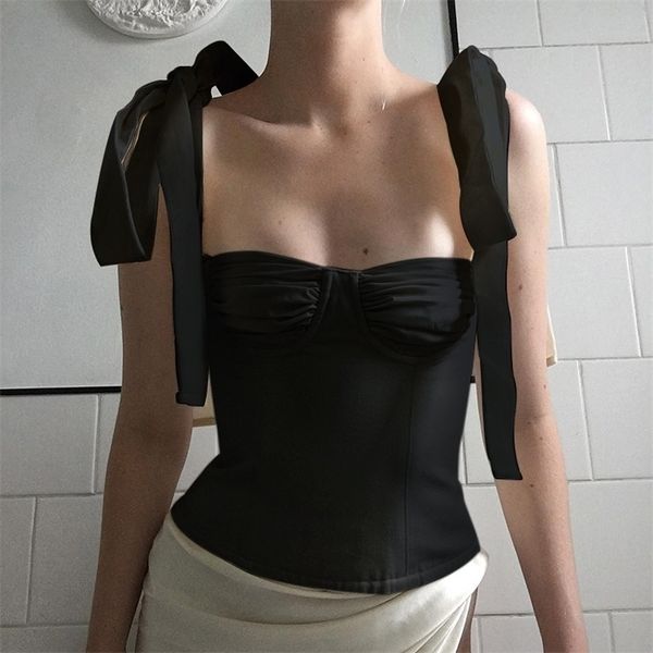 

summer casual sweet t-shirt women fashion regular low bandage solid bodycon tees club women streetwear skinny t shirts 220408, White