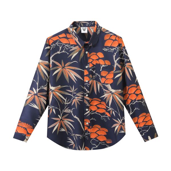 

european and american men's wear summer 2022 new long sleeve lapel single breasted fan print fashion shirt, White;black