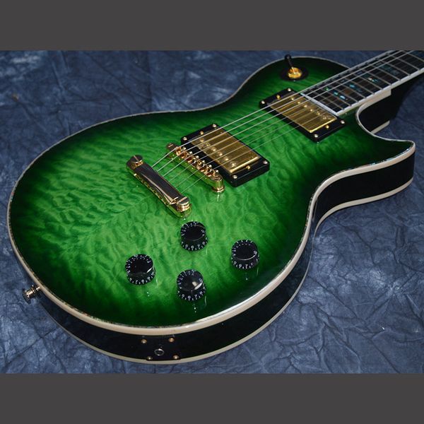

chinese electric guitar g les custom green color both side flame maple colorful binding inleys