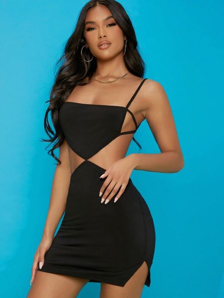 

club crisscross backless slit hem bodycon dress c83c#, Black;gray