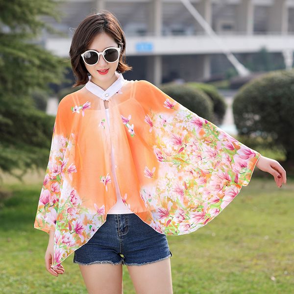 2022 Summer Clearf Screen vestiti per sciarpa Beachwear Poncho Women Chiffon Cycling Cloak Coat sottile Stile magro Lady Poncho Capes Bianco