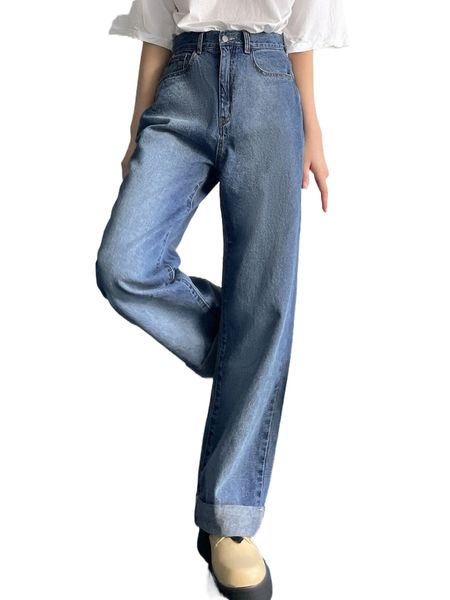 

dazy high waist washed straight leg jeans o8un#, Blue