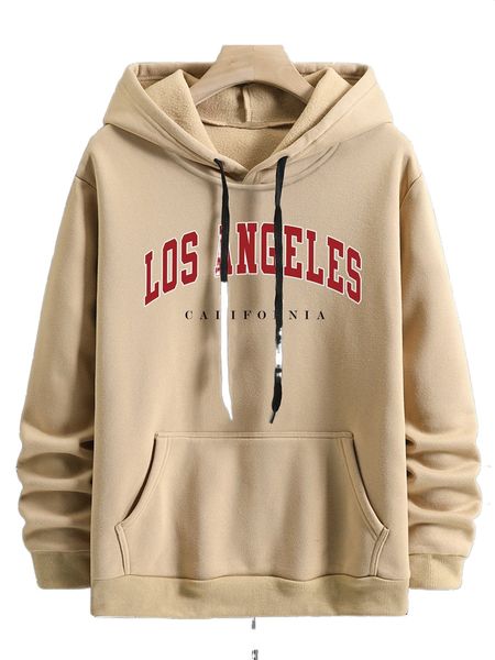 

men letter graphic kangaroo pocket drawstring thermal hoodie z3l4#, Black