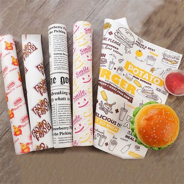 100 pcs Papel de cera à prova de óleo para alimentos wrapper pão de papel sanduíche hambúrguer frita embalagem ferramentas de cozimento fast food personalizado fornecimento t200523