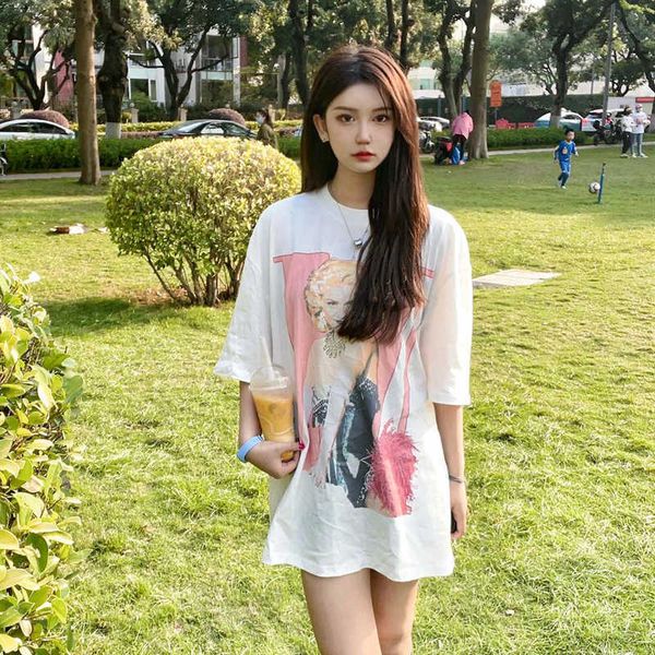 

22ss europe vintage musician girl p tee skateboard men t shirt spring summer women short sleeve white color high street streetwear, White;black