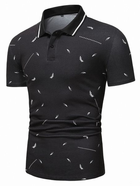 

men plant print polo shirt s1m8#, White;black