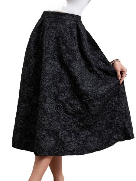 

high waist jacquard fold pleated skirt i0sa#, Black