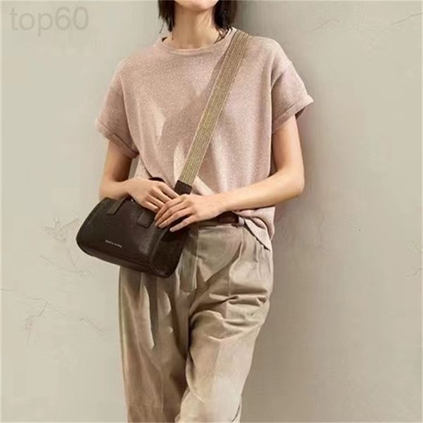 

women's knits & tees designer 2022bc spring and summer new cotton mixed with gold silver round neck t-shirt women's knitting short, White