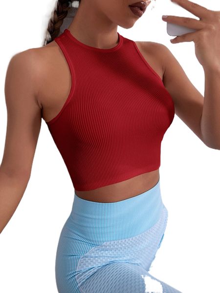 

solid racer back crop sports tank p7p6#, Gray