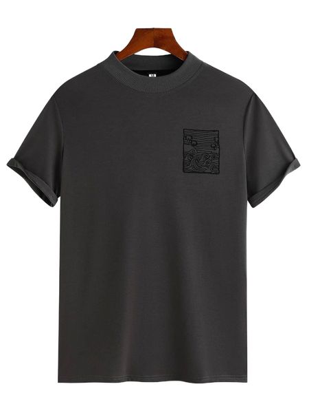 

men wave print stand collar tee a4hd#, White;black