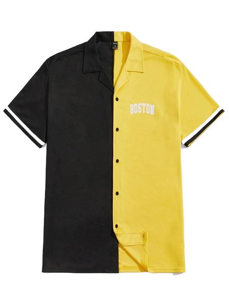 

men letter graphic color block shirt k7zw#, White;black