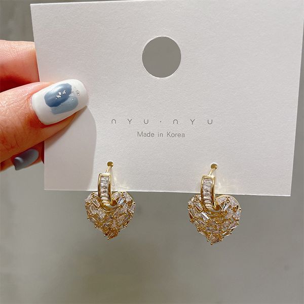 

korean dongdaemun fashion personality trendy heart-shaped zircon ear clip earrings online influencer refined design earrings female wholesal, Golden