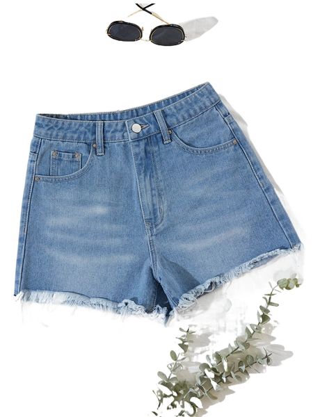 

raw hem washed denim shorts 95py#, White;black