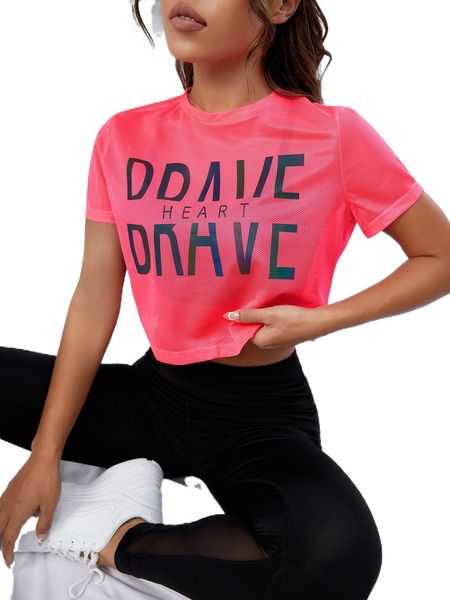 

letter graphic crop sports tee without camisole 223p#, Gray