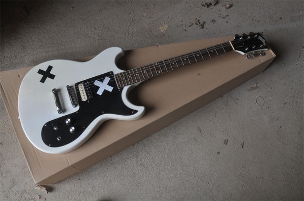 

white retro six string electric guitar