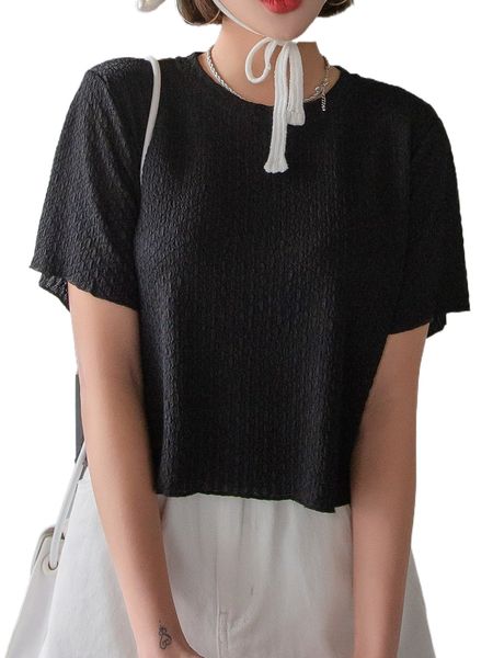 

dazy textured round neck tee 52ey#, White