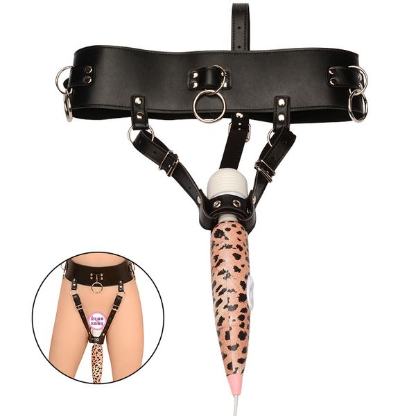 Erzwungenen Orgasmusgürtel Magie Zauberstab Halter Gabelbett PU Leder weibliche Masturbator SM Bondage Keuschheit Sexy Spielzeug für Frauen Produkte