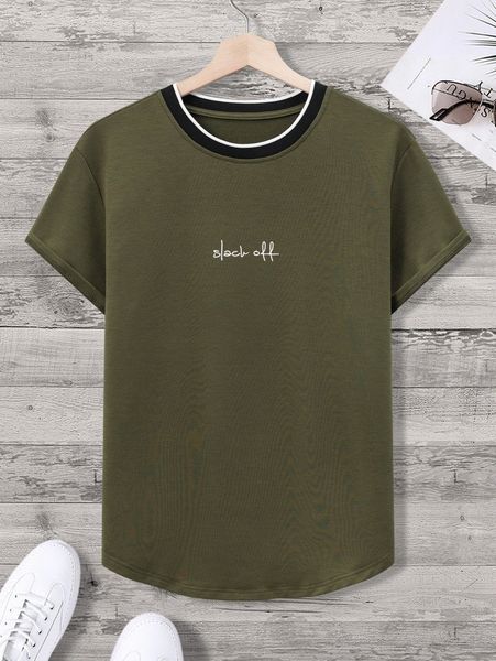 

men letter graphic contrast trim curved hem tee a5ev#, White;black
