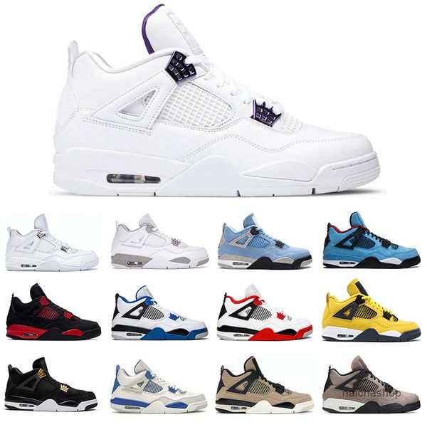 

classic jumpman 4 4s basketball shoes purple metallic pure money black cat fire red mens trainer size 5.5-13