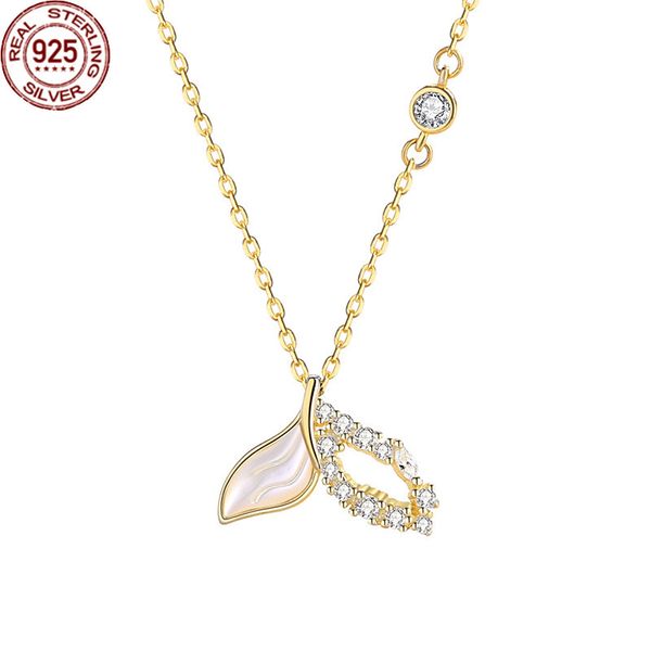 

new korean version s925 sterling silver fishtail necklace female white shell hollowed out mermaid collarbone chain simple jewelry for girls