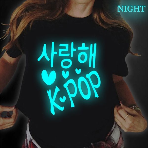 

kpop luminous letters shirts short sleeve tees funny t shirt women cute letter tshirt female harajuku ropa de mujer 220705, White