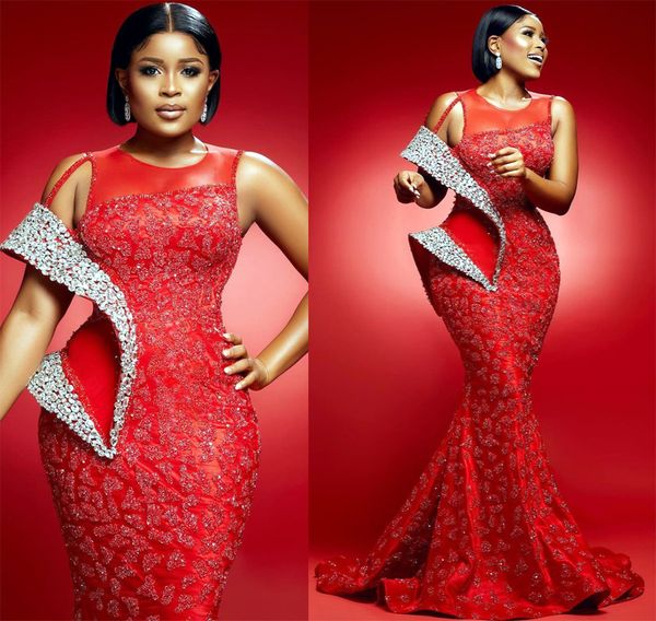 

2022 plus size arabic aso ebi red mermaid luxurious prom dresses sheer neck evening formal party second reception birthday engagement gowns, Black