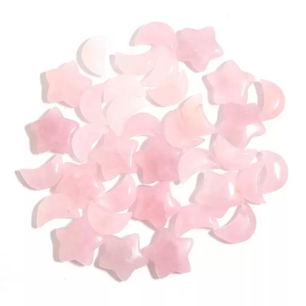 Moon Star Stone Natural Rose Quartz Crystal stone Decorazione manico a mano pezzi Accessori per gioielli fai da te