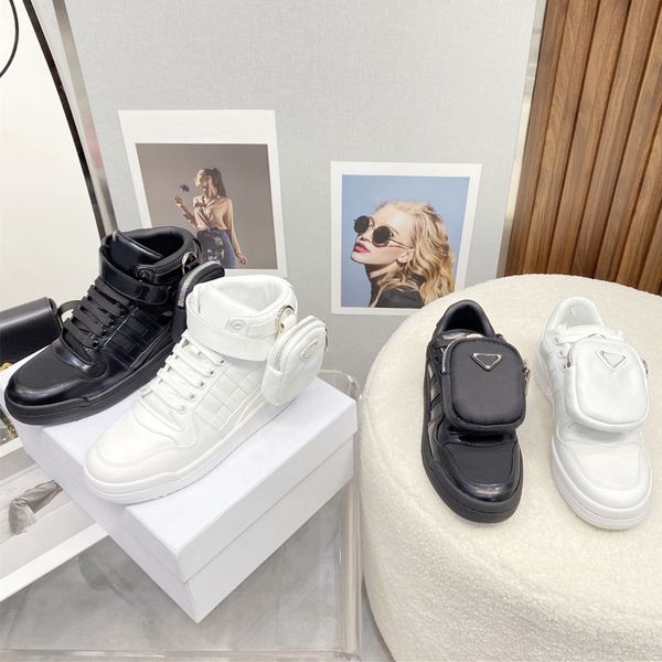 

2022 spring runway brand designer joint couple sports shoes classic black white leather cloth patchwork high-low-flat skateboard sneakers ru