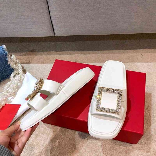 

women's leather outdoor slippers slippers crystal decorative casual shoes in summer, Black
