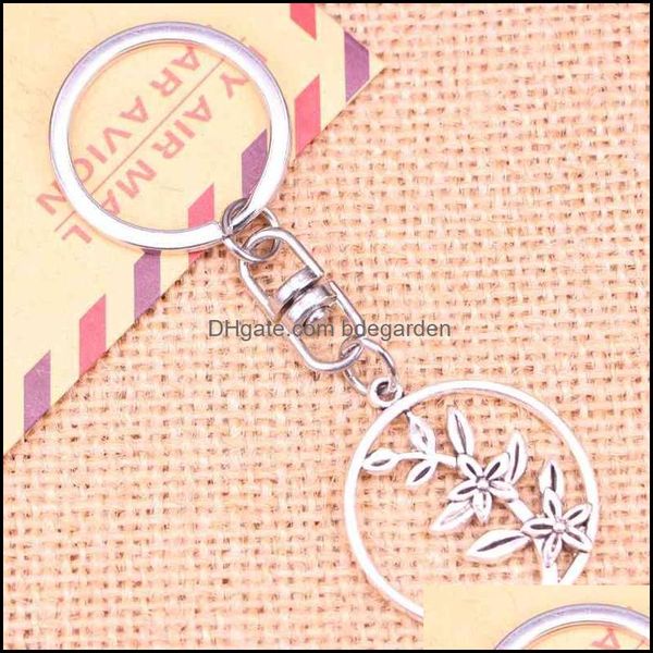 

keychains 20pcs fashion keychain 29 mm circle flower branch pendants diy men jewelry car key chain ring holder souvenir for bdegarden dhsty, Silver