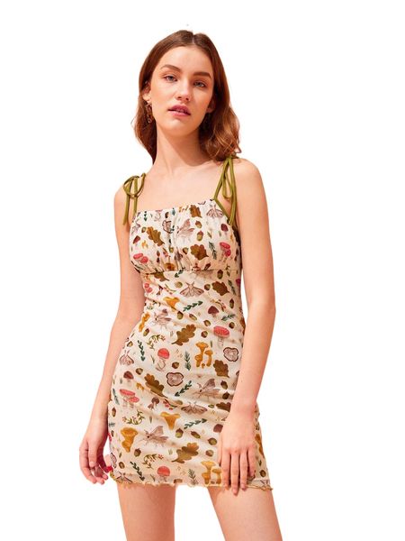 

x cashmere sun plants print knot shoulder dress j6c4#, Black;gray