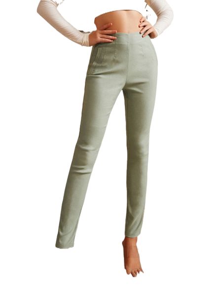 

sbetro solid high waist skinny pants l6sy#, Black;white