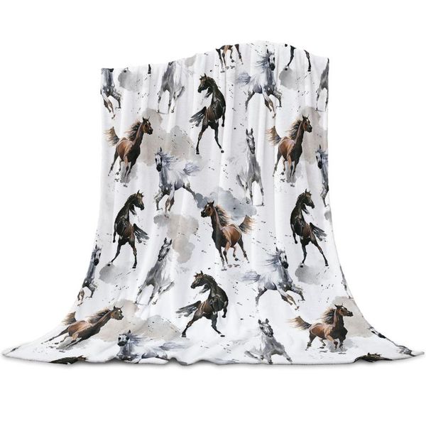 Одеяла акварель китайский стиль лошади бросить одеяло украшения дома диван теплый микрофибр для спальни